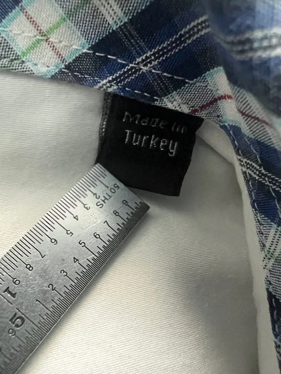 Bogosse White Men's Button-Down Shirt with Blue Plaid Trim Flip Cuffs Size 4 (L) - Picture 10 of 15